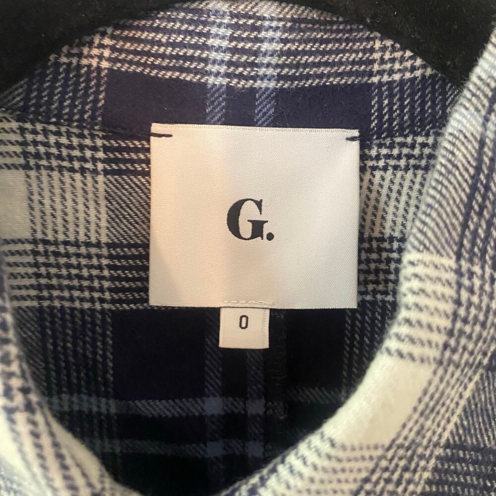 Goop G. Label Blue White Flannel Button Down Shirt Cotton Western Women's size 0 - Picture 2 of 9